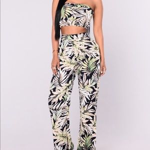 Tropical crop top and pants set